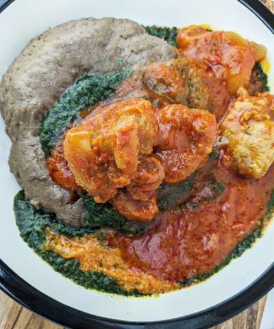 Amala, Tomato stew and Gbegbri
